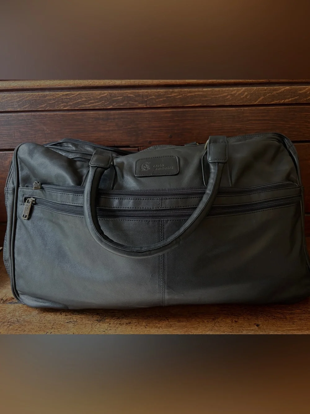 Carlo Amboldi Genuine Leather Black Duffel Bag for Travel, Gym, Work, Carryon